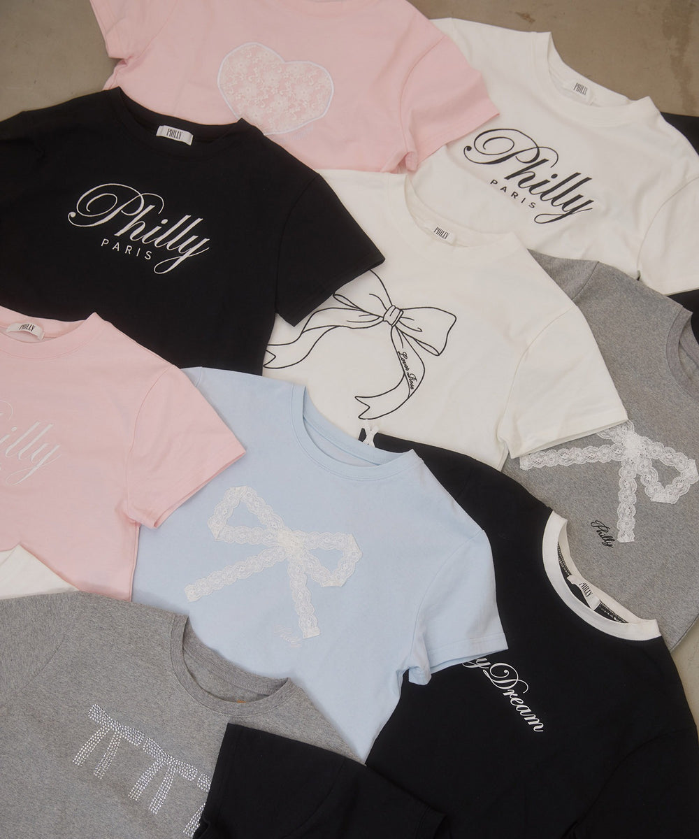 リボンポイントスリーブTシャツ