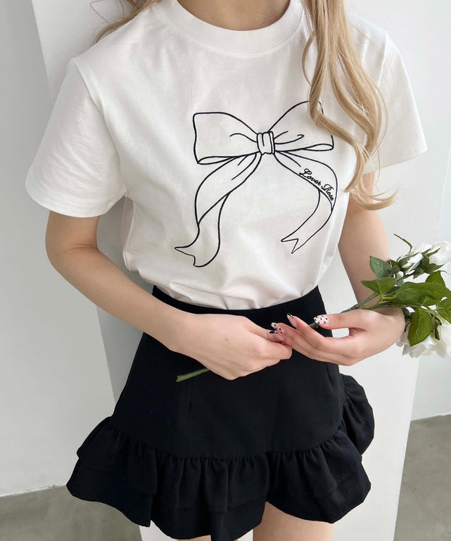 ビッグリボン刺繍Tシャツ