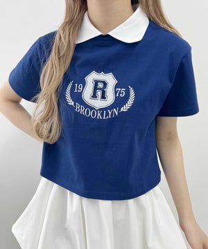 襟付きカレッジ刺繍Tシャツ