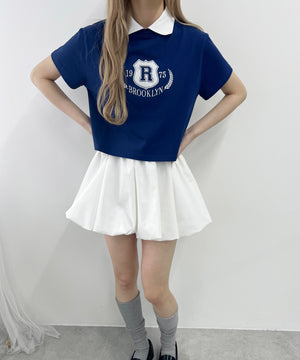襟付きカレッジ刺繍Tシャツ