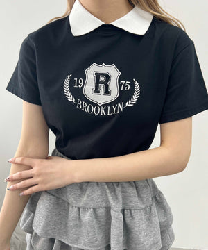 襟付きカレッジ刺繍Tシャツ