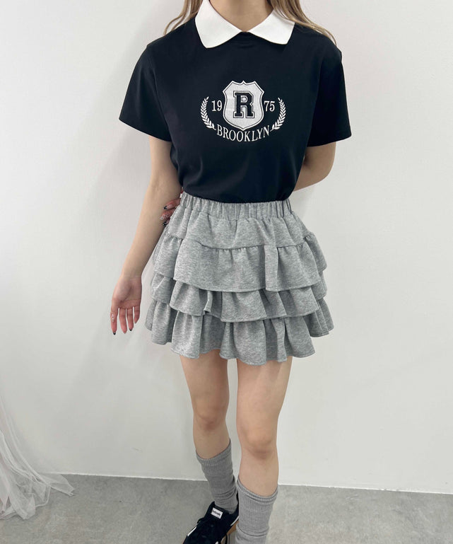 襟付きカレッジ刺繍Tシャツ