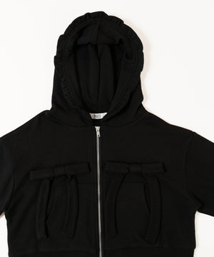 フリルフードリボンジップパーカー