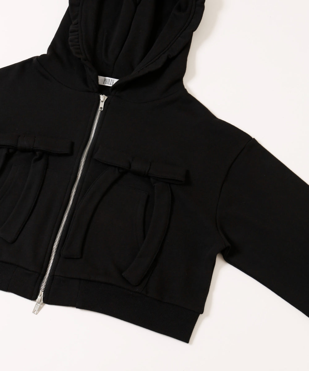 フリルフードリボンジップパーカー