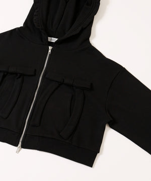 フリルフードリボンジップパーカー