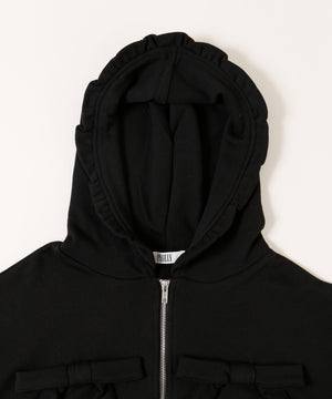 フリルフードリボンジップパーカー