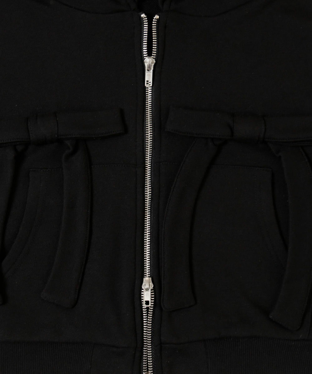 フリルフードリボンジップパーカー