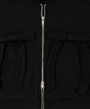 フリルフードリボンジップパーカー