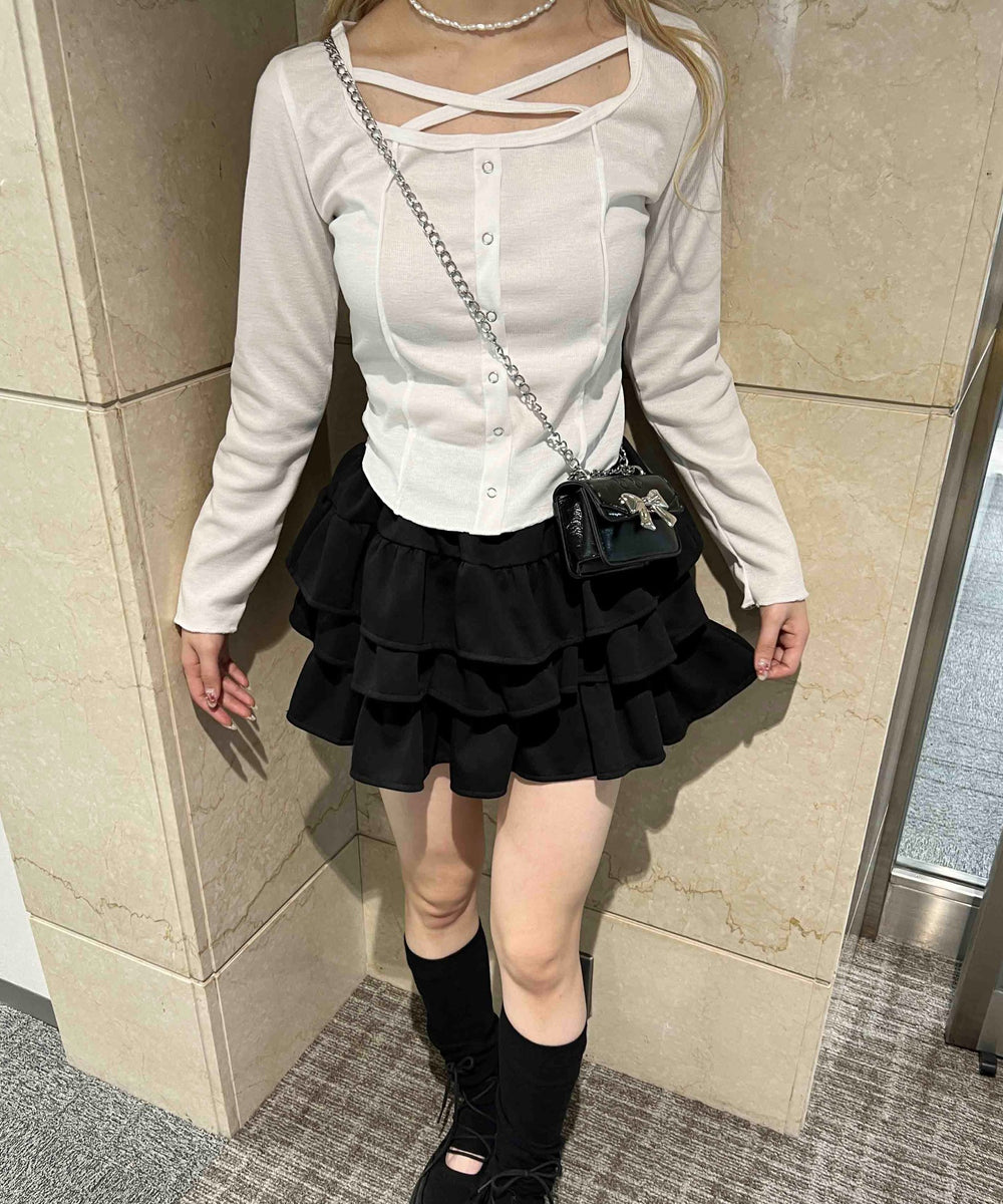 クロスデザインフェイクカーデトップス