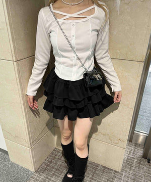 クロスデザインフェイクカーデトップス