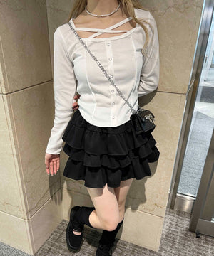 クロスデザインフェイクカーデトップス