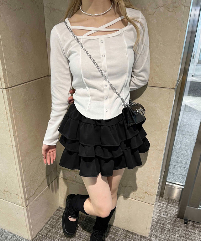 クロスデザインフェイクカーデトップス