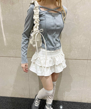 クロスデザインフェイクカーデトップス