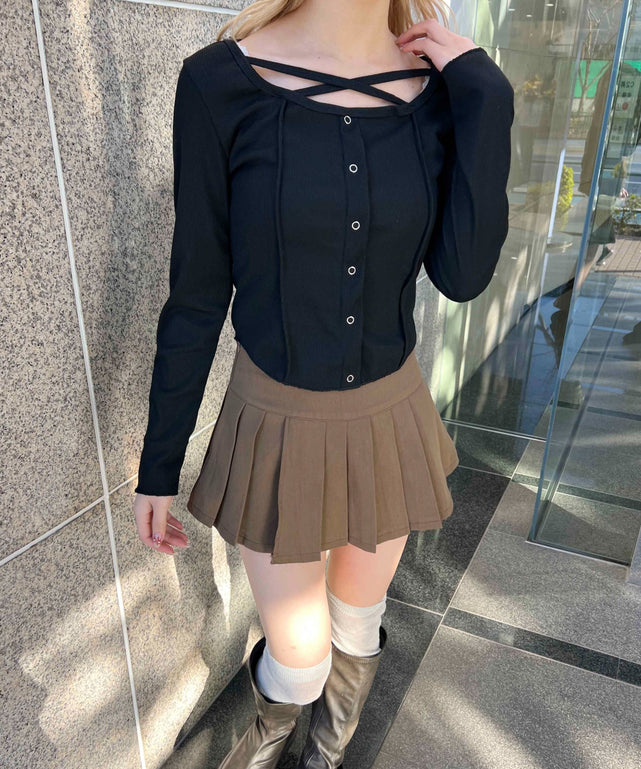 クロスデザインフェイクカーデトップス