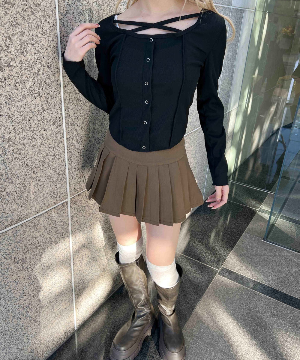 クロスデザインフェイクカーデトップス