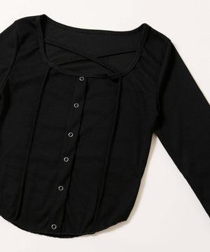 クロスデザインフェイクカーデトップス