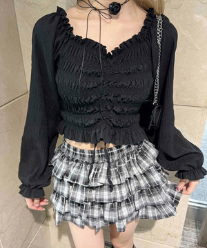 ドロストパフスリーブブラウス