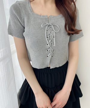 レースアップ半袖トップス