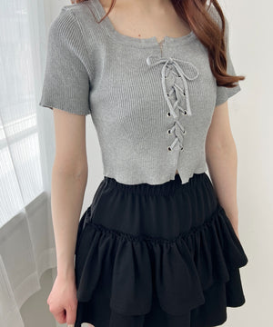 レースアップ半袖トップス