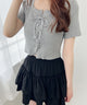 レースアップ半袖トップス