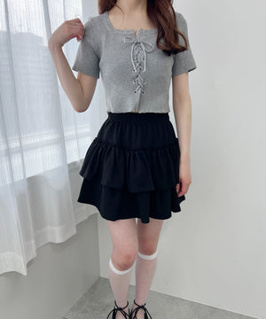 レースアップ半袖トップス