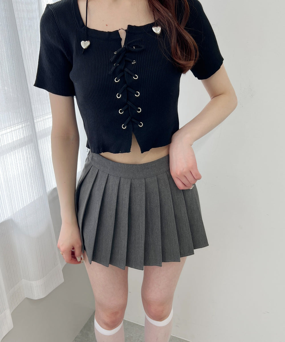 レースアップ半袖トップス