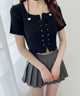 レースアップ半袖トップス