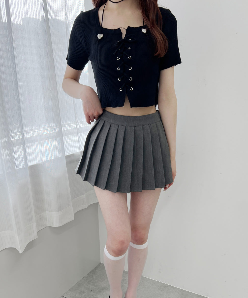 レースアップ半袖トップス