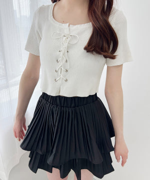 レースアップ半袖トップス