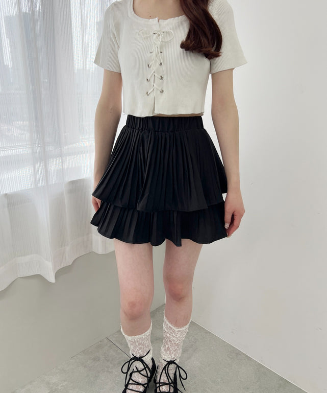 レースアップ半袖トップス