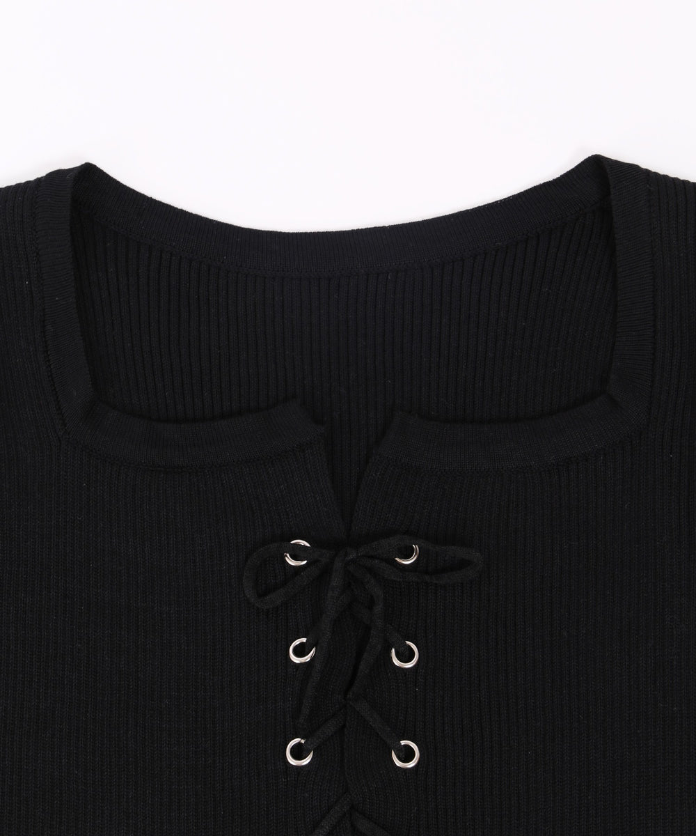 レースアップ半袖トップス