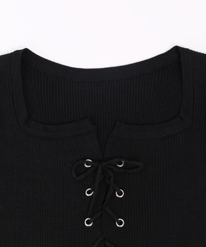 レースアップ半袖トップス