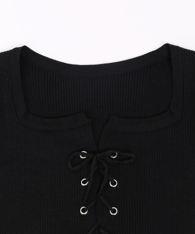 レースアップ半袖トップス