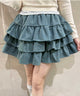 デニム3段フリルミニスカート/デニム モデル：160㎝ F着用