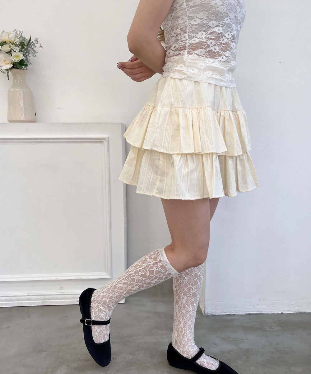コットンレース2段フリルスカート