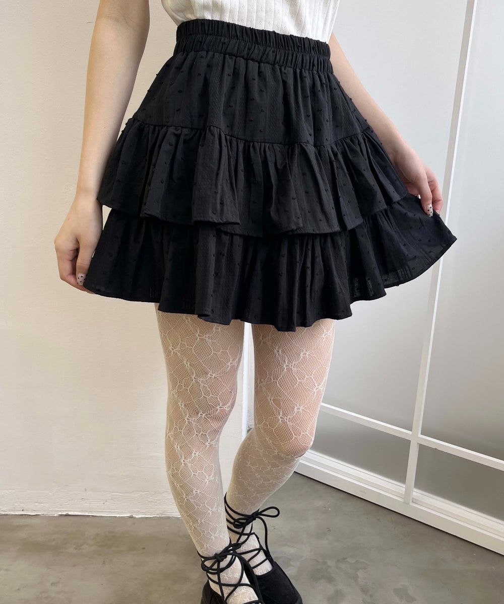 コットンレース2段フリルスカート