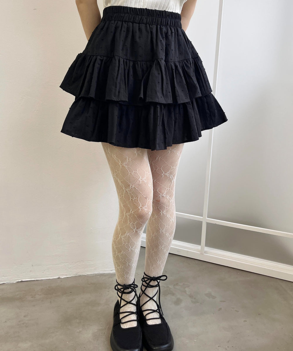 コットンレース2段フリルスカート