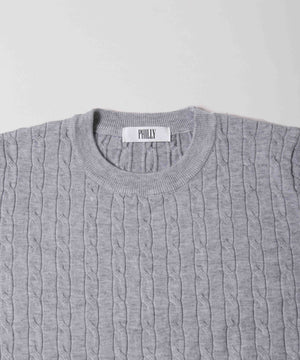 ケーブル半袖ニット
