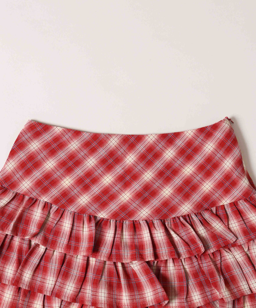 フリル切り替えチェックミニスカート