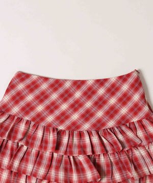 フリル切り替えチェックミニスカート