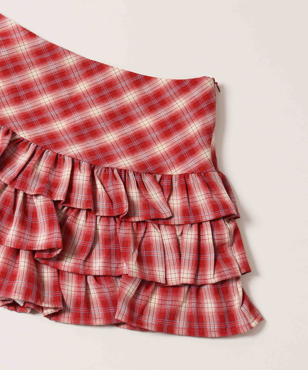 フリル切り替えチェックミニスカート