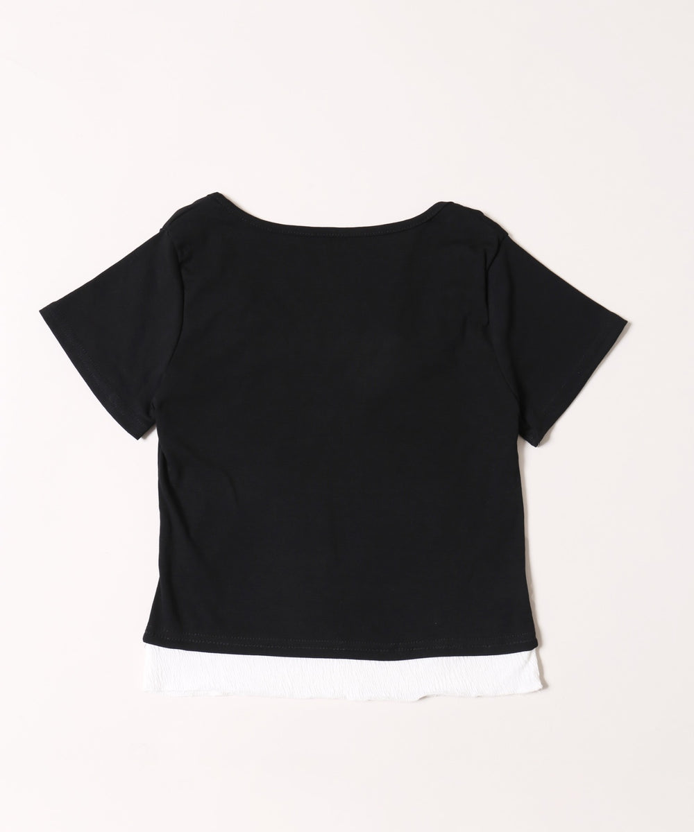 レイヤード風フロントリボンTシャツ