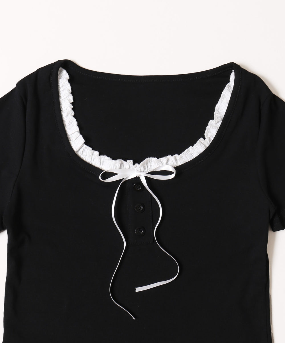 レイヤード風フロントリボンTシャツ
