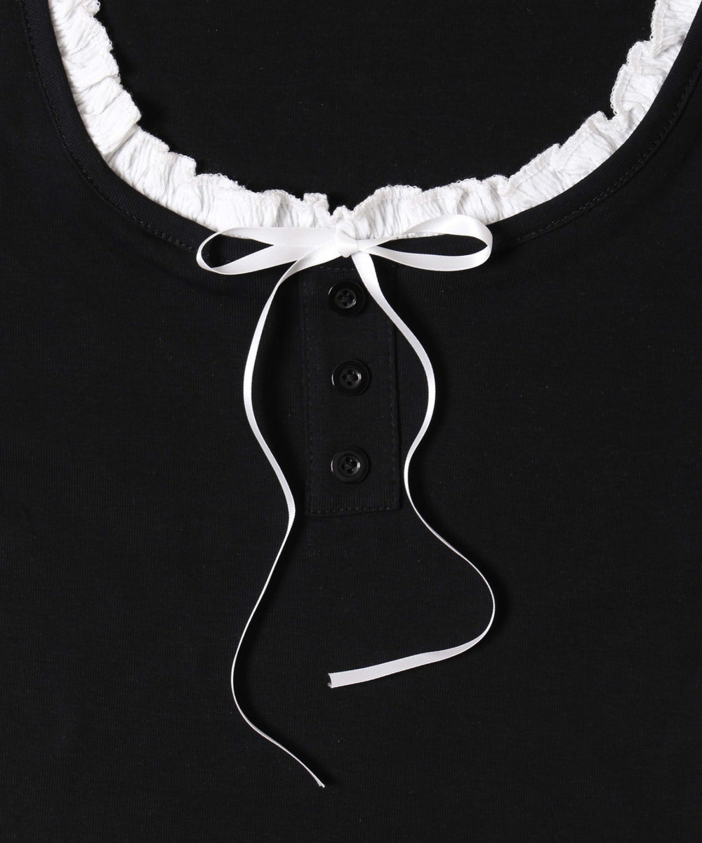 レイヤード風フロントリボンTシャツ