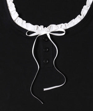 レイヤード風フロントリボンTシャツ