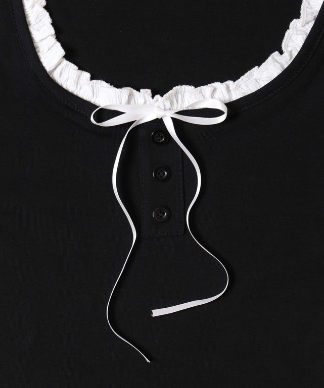 レイヤード風フロントリボンTシャツ