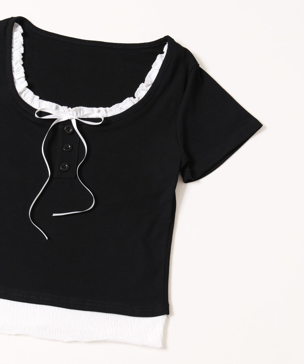 レイヤード風フロントリボンTシャツ