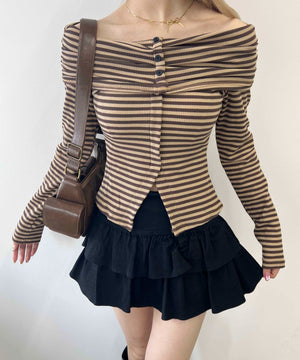 ボーダーオフショルトップス