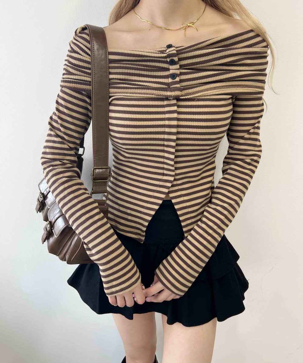 ボーダーオフショルトップス