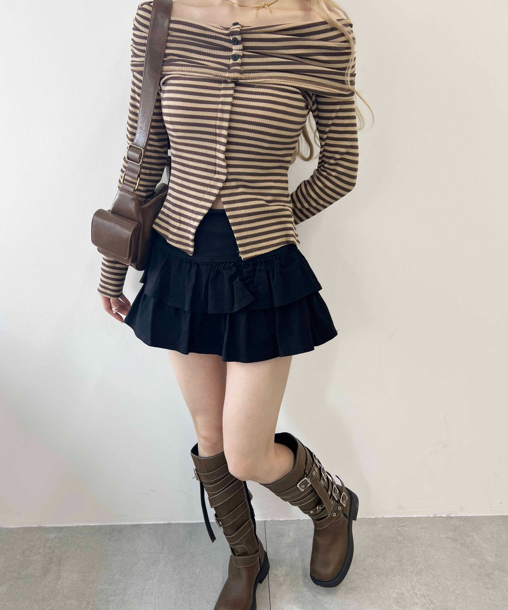 ボーダーオフショルトップス